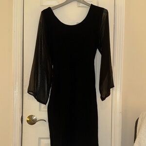 Classic Black Sheer-Sleeve Women's Dress